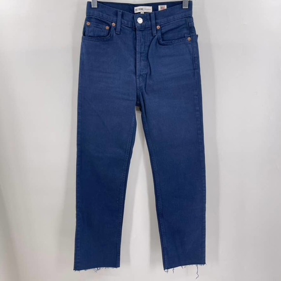 Re/Done Size 25 Navy Blue Stovepipe Raw Hem Jeans - Picture 1 of 8